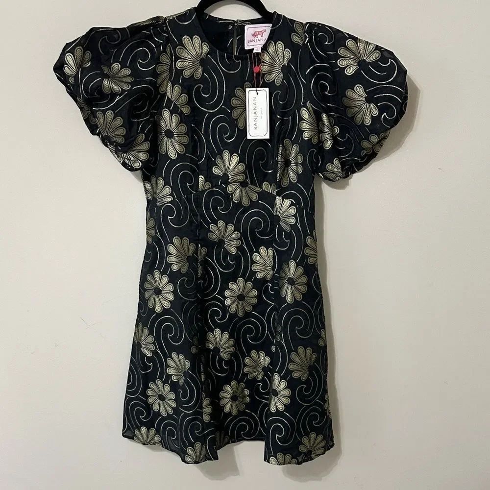 NWT Banjanan Gracia Dress Black and Gold Floral Dress